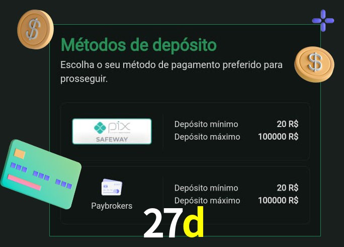 O cassino 27d oferece uma grande variedade de métodos de pagamento